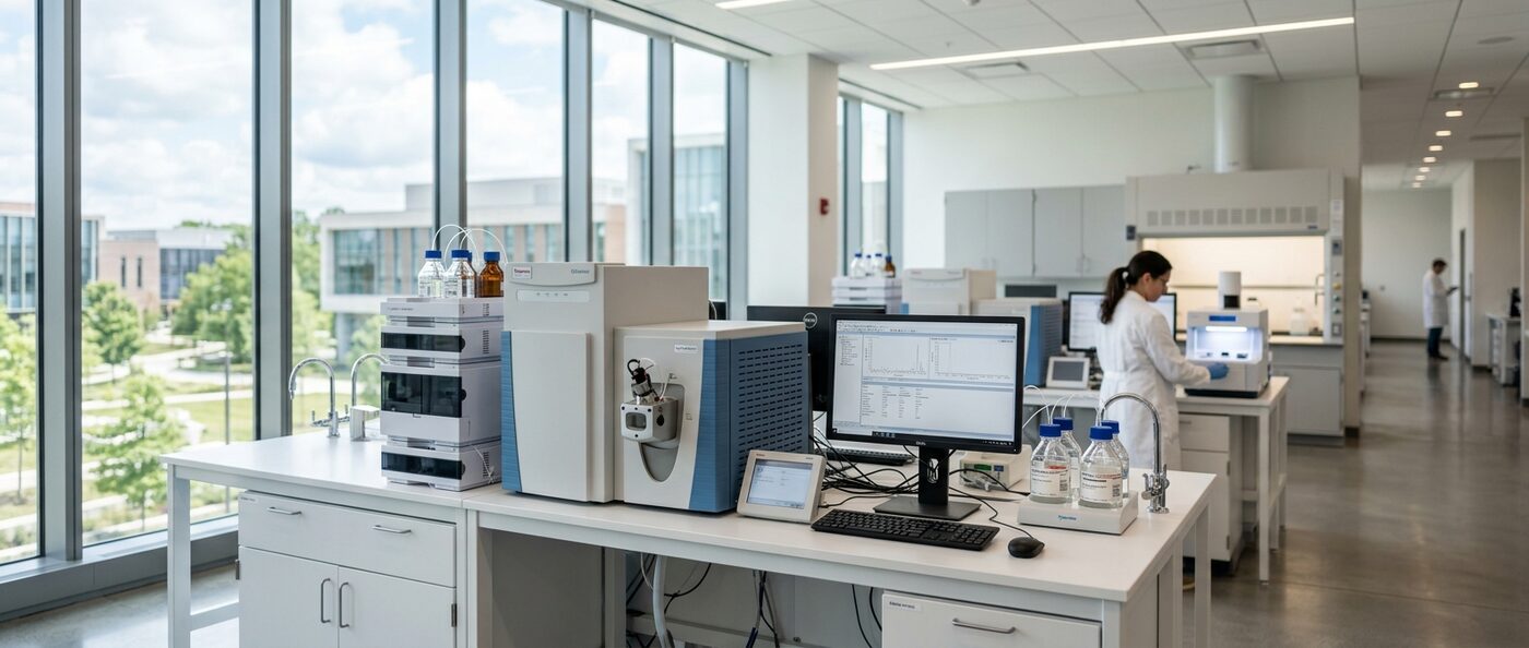 Researcher using laboratory equipment